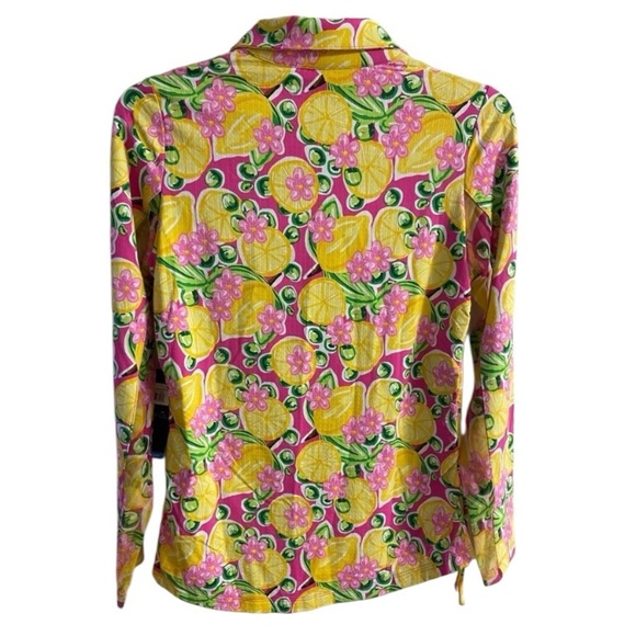 IBkul athletic top lemon novelty print long sleeve 1/4 zip up women small NWT - Picture 2 of 11